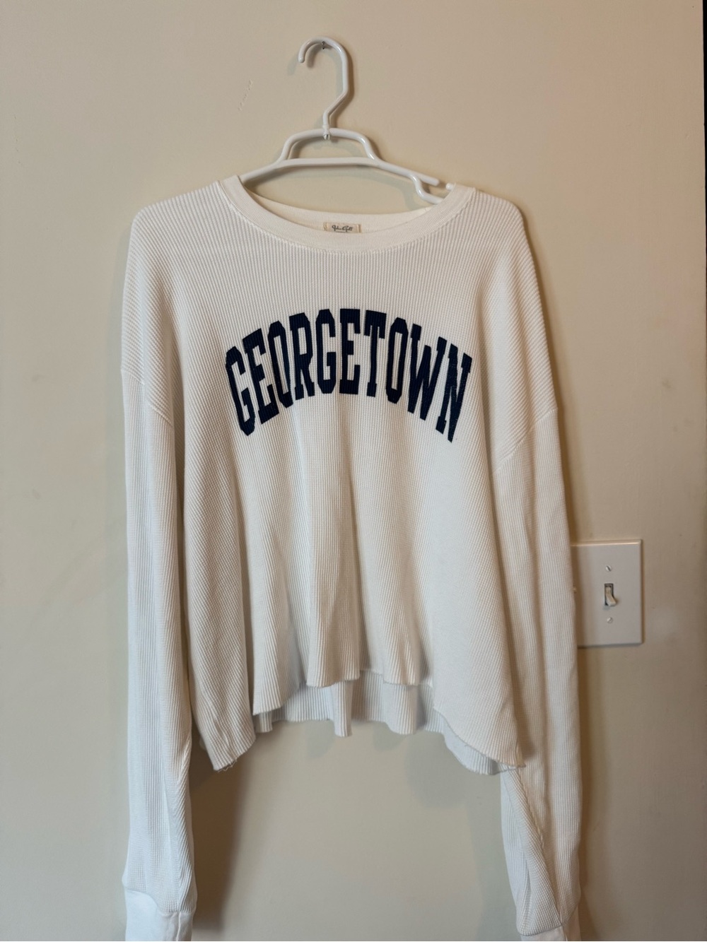 Brandy Melville White Crewneck with Navy 'GEORGETOWN' Logo